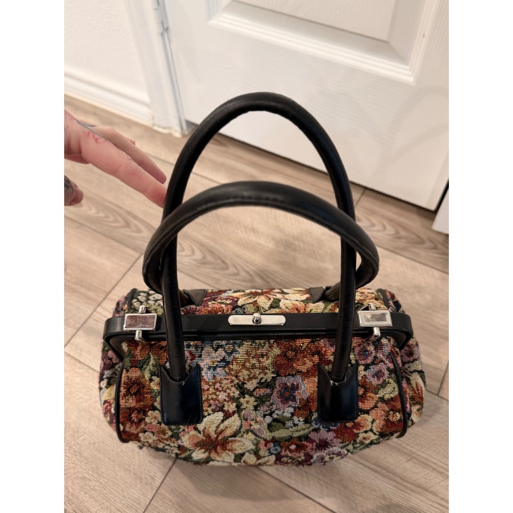 Vintage Floral Tapestry Comeco Bag Kiss Lock Satchel Upholstery Multi-Color - Picture 3 of 11